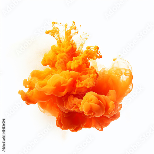 Orange smoke explosion isolated on a white background