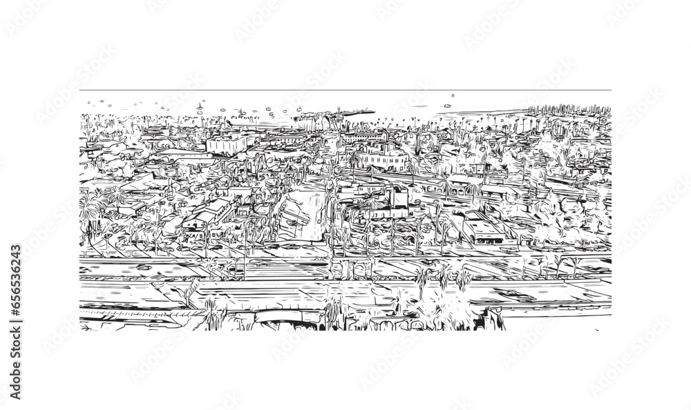 Building view with landmark of Santa Barbara is the city in California. Hand drawn sketch illustration in vector. Building view with landmark of Santa Barbara is the city in California. Hand drawn sketch illustration in vector.