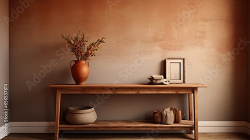 hallway table with plain wall behind