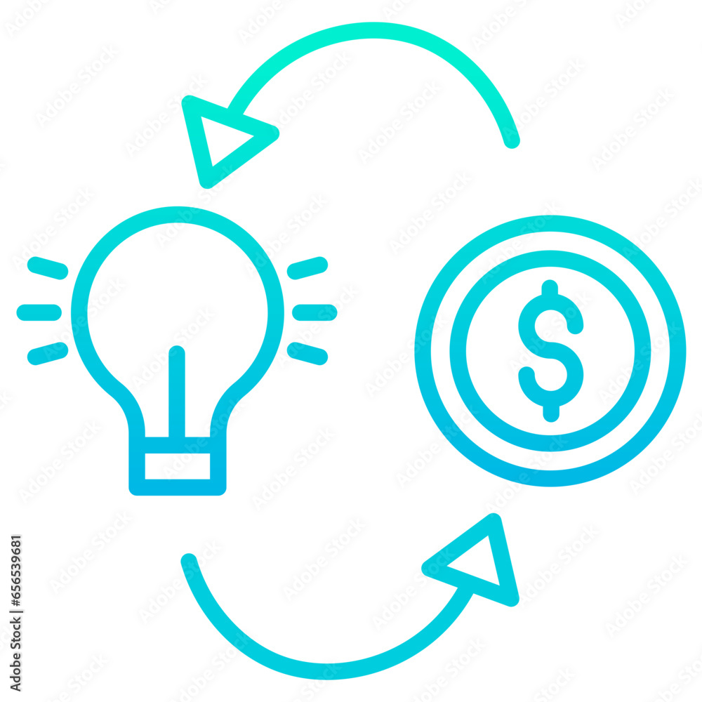 Outline gradient Idea to Dollar icon Outline gradient Idea to Dollar icon