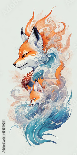 kitsune on fire and water photo