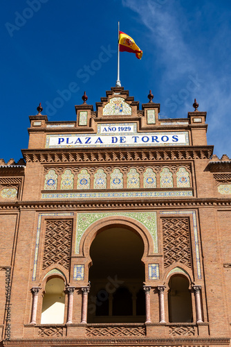 Madrid, Spain - August 18, 2023: Las Ventas Bullring, a Moorish style building situated in the Guindalera quarter in Madrid, Spain. photo