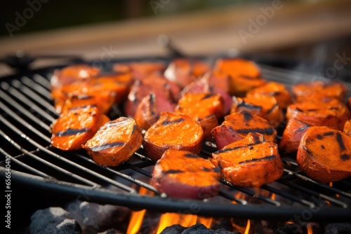 view of smoky barbecue with sweet potatoes
