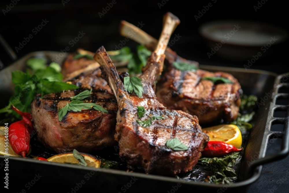 grilled lamb chops with smoky background