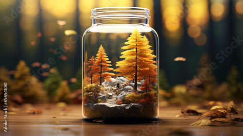miniature forest in one glass bottle with lid generative ai photo