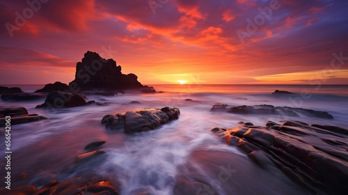Long exposure of beautiful sunset over the sea. Beautiful natural background.
