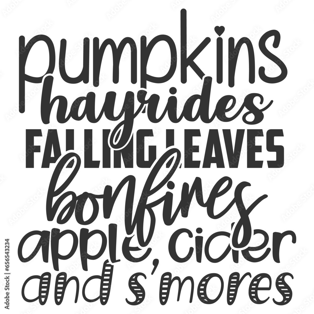 Pumpkins Hayrides Falling Leaves - Fall Illustration