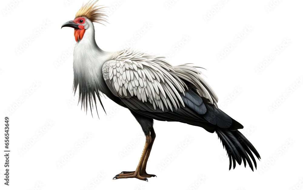 Standing Attractive Secretary Bird on White Transparent Background. Standing Attractive Secretary Bird on White Transparent Background.