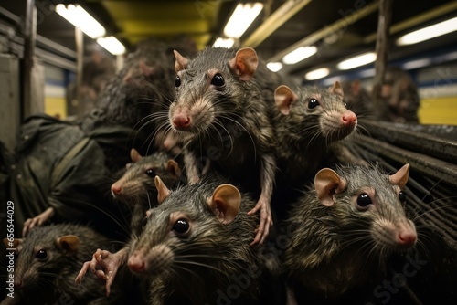 Massive rat infestation in the subway. Generative AI photo