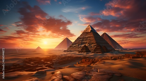Ancient Pyramids at Sunset