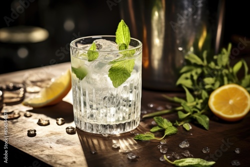 a gin and tonic served with a botanical garnish