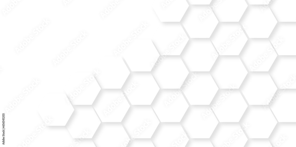 Abstract background with hexagon and white Hexagonal Background. Luxury White Pattern. Vector Illustration. 3D Futuristic abstract honeycomb mosaic white background. geometric mesh cell texture.
Abstract background with hexagon and white Hexagonal Background. Luxury White Pattern. Vector Illustration. 3D Futuristic abstract honeycomb mosaic white background. geometric mesh cell texture.