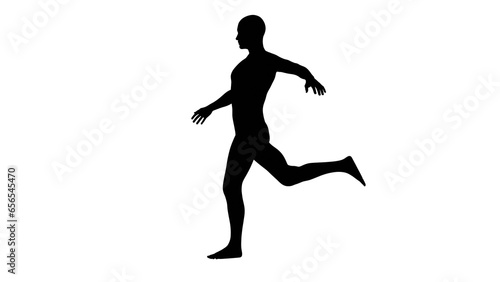 Silhouette of a beautiful young athletic man preparing to kick, transparent background. 3d illustration (rendering).