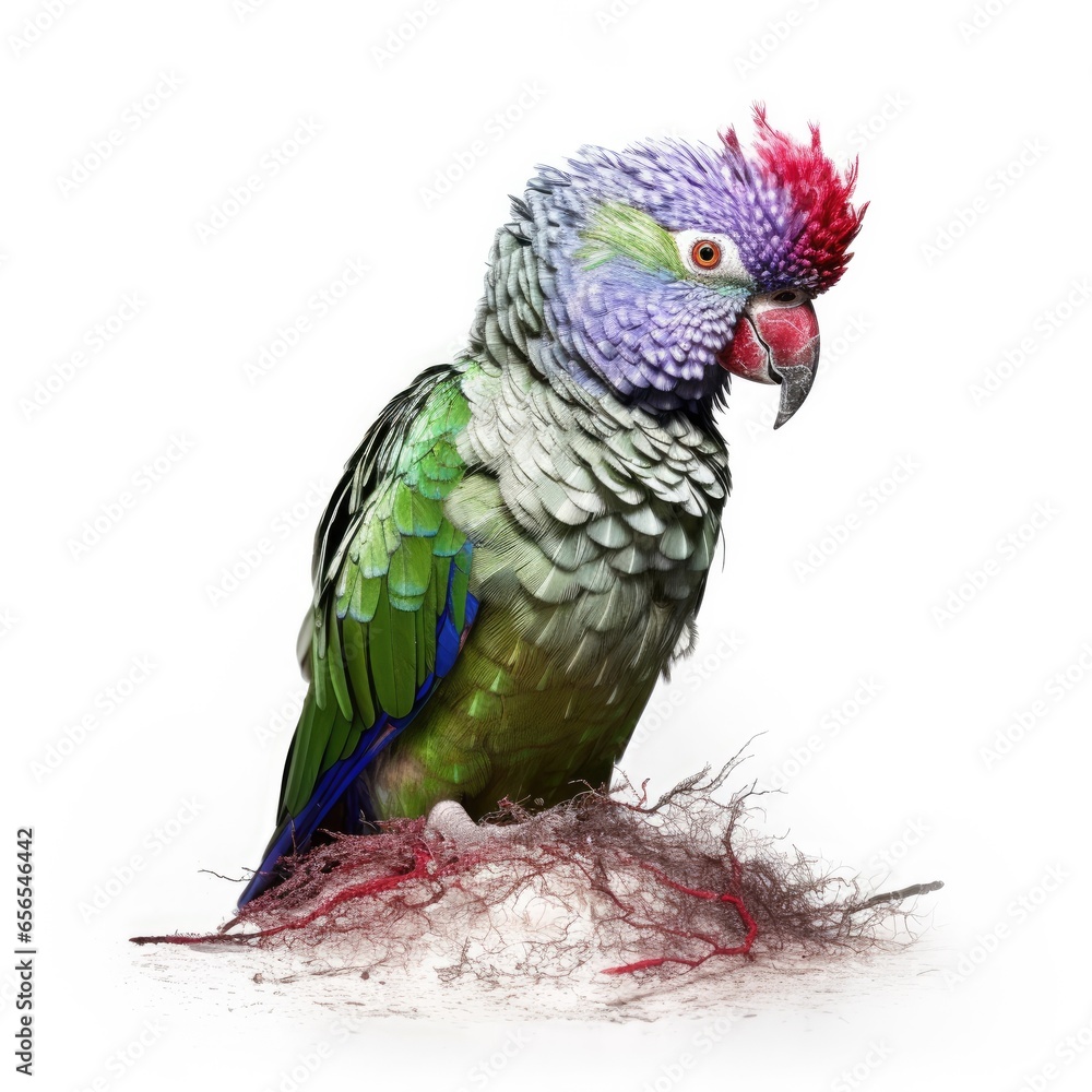 Obraz premium Lilac-crowned parrot bird isolated on white background.
