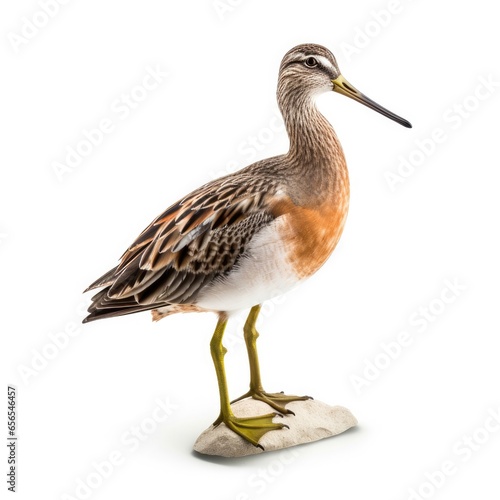 Long-billed dowitcher bird isolated on white background.