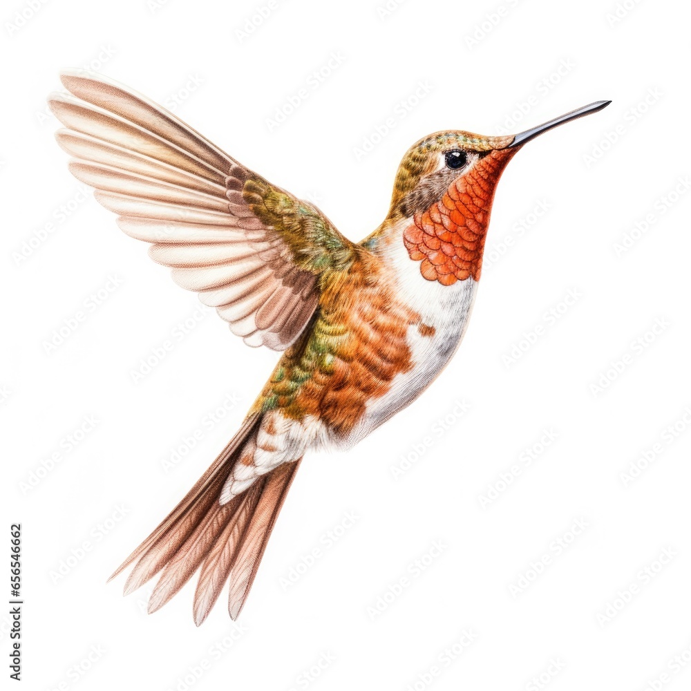 Rufous hummingbird bird isolated on white background. Rufous hummingbird bird isolated on white background.