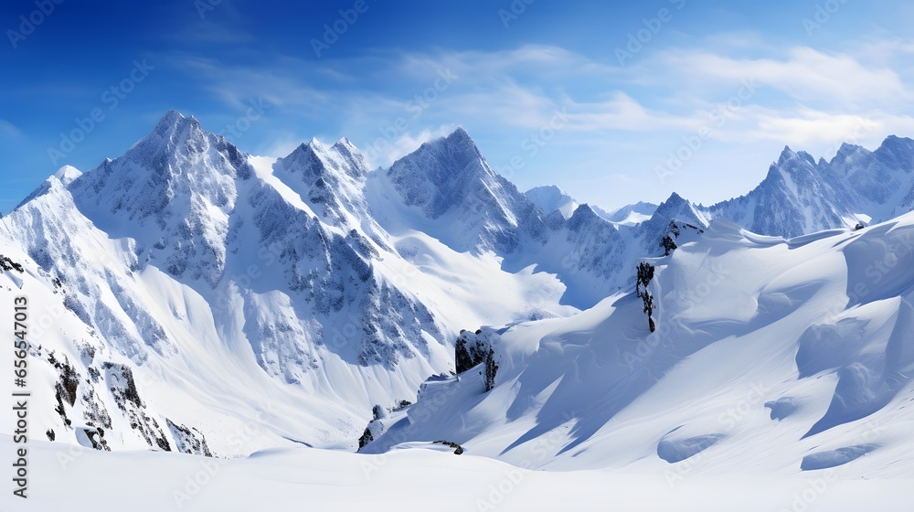 panoramic view of snow-capped mountains in the Swiss Alps