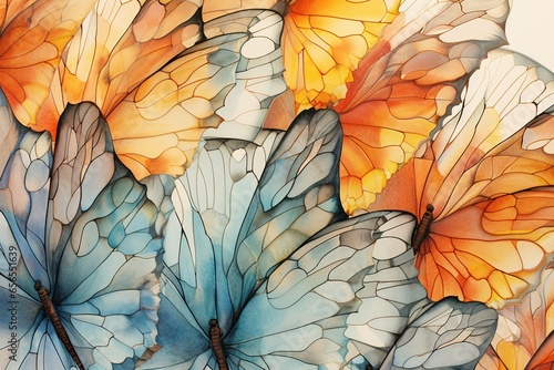 Watercolor close-up of butterfly wings, with all their intricate patterns and colors