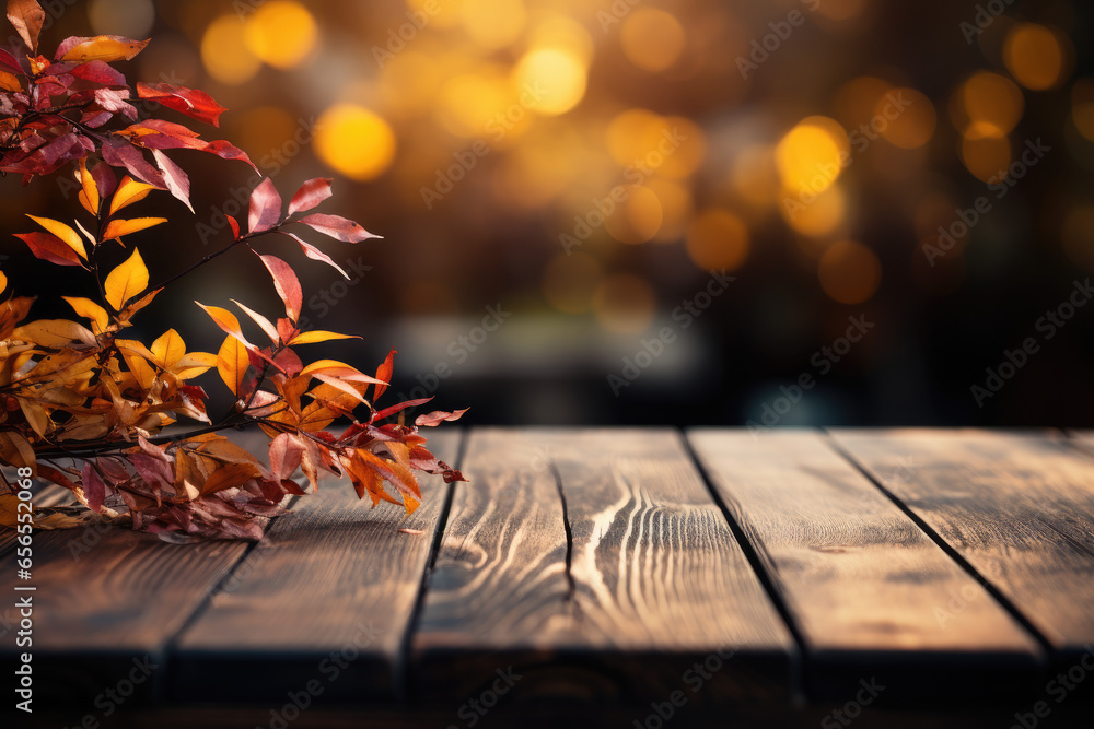 autumn leaves on wooden table autumn leaves on wooden table
