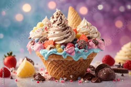 Wallpaper Mural Colorful Delicious Vibrant Ice Cream Delight with Falling Treats Topping, AI Generated Torontodigital.ca