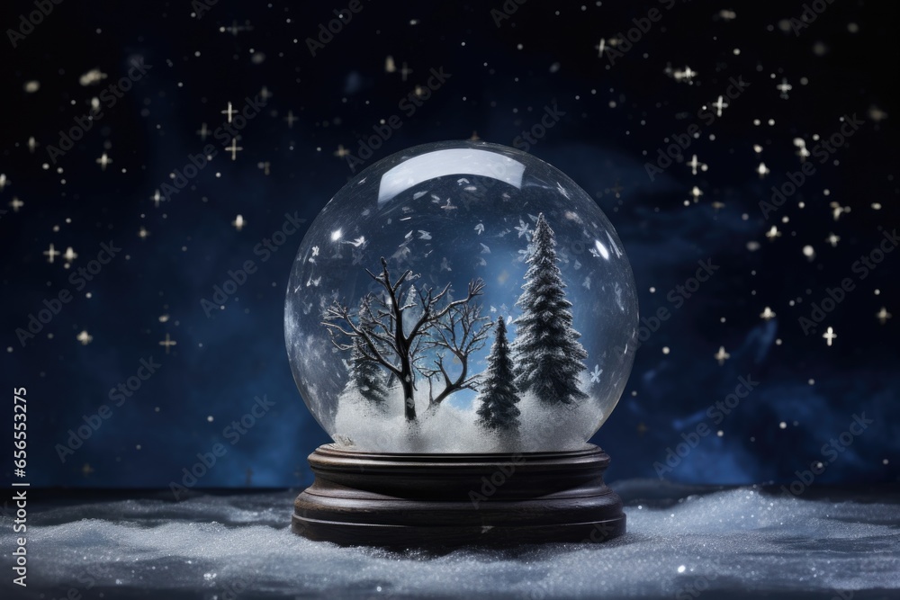 snow globe displaying a star-lit midnight sky snow globe displaying a star-lit midnight sky