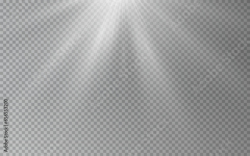 Light star white png. Light sun white png. Light flash white png. Rays of light fall on the background. The sun's ray shines radiantly. 