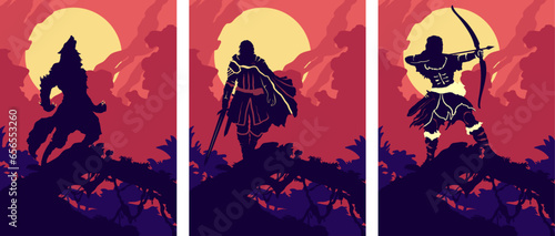 warrior archer werewolf in moonlit night in a tree branch red moon in the sky night time