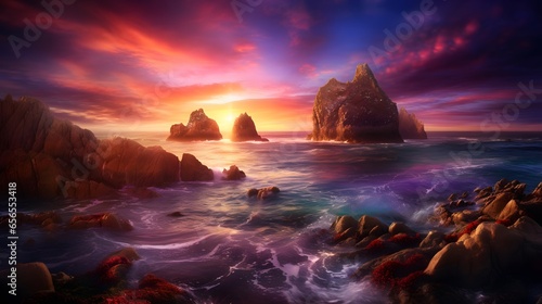 beautiful seascape at sunset, panoramic view. © Iman
