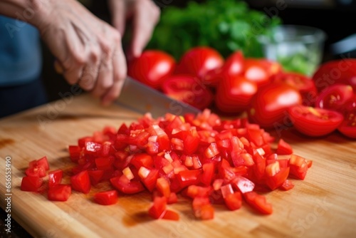 chopping red, ripe tomatoes for bruschetta topping © Alfazet Chronicles