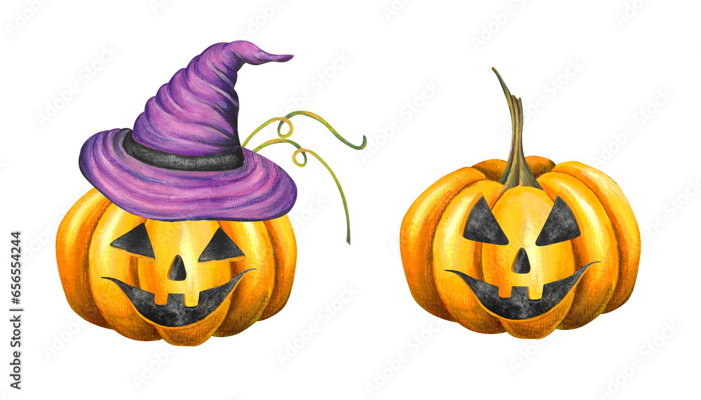 Fototapeta premium watercolor illustration with pumpkins for Halloween celebration