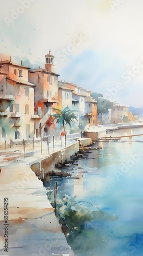 Watercolor painting of a canal in Rovinj, Croatia © Iman