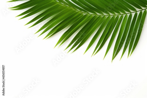 Green leaf of palm tree on white background, Generative AI