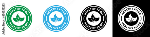 Healthy food sticker, sign, label, badge or emblem. Organic or eco product sign. Healthy food concept. Vector icon