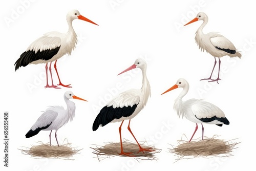 stork set on white background, Generative AI