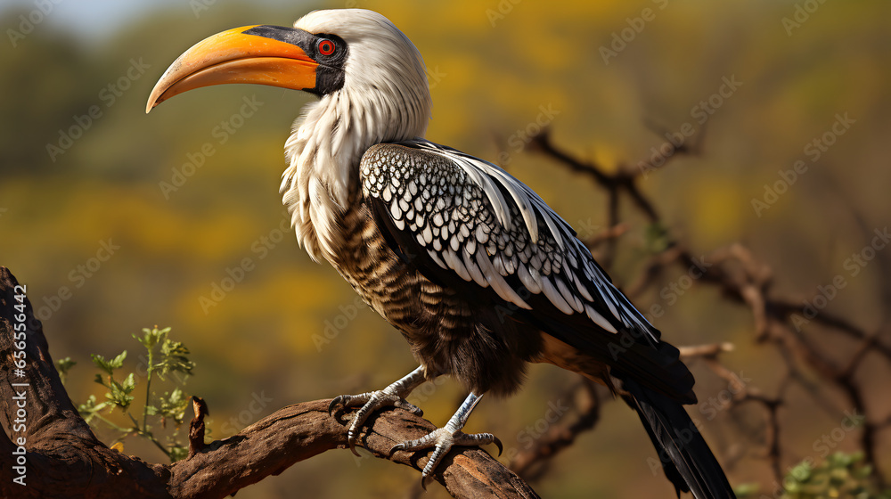 Obraz premium Yellow-billed Hornbill Standing Against a Natural Background