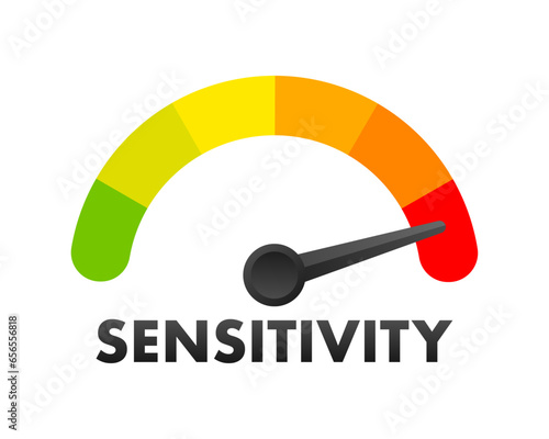 Sensitivity Level Meter, measuring scale. Sensitivity Level speedometer indicator. Vector stock illustration