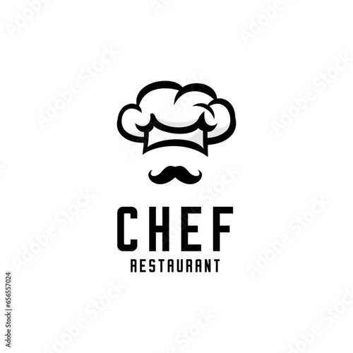 vector chef hat and black mustache, chef cooking logo