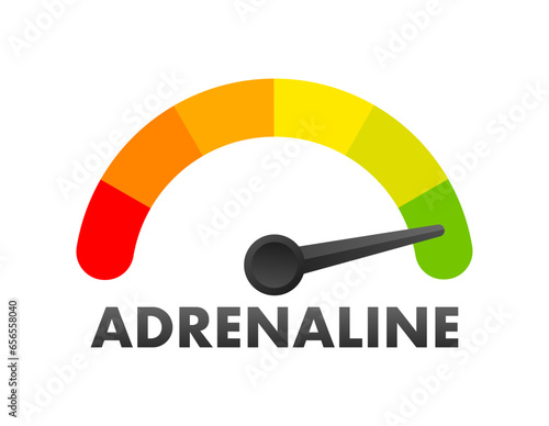 Adrenaline Level Meter, measuring scale. Adrenaline speedometer, indicator. Vector stock illustration