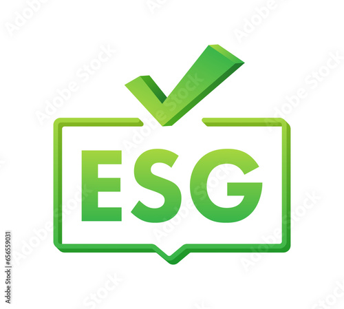 Esg business company criteria. Icon on green backdrop. Esg environmental social governance infographic. Vector stock illustration
