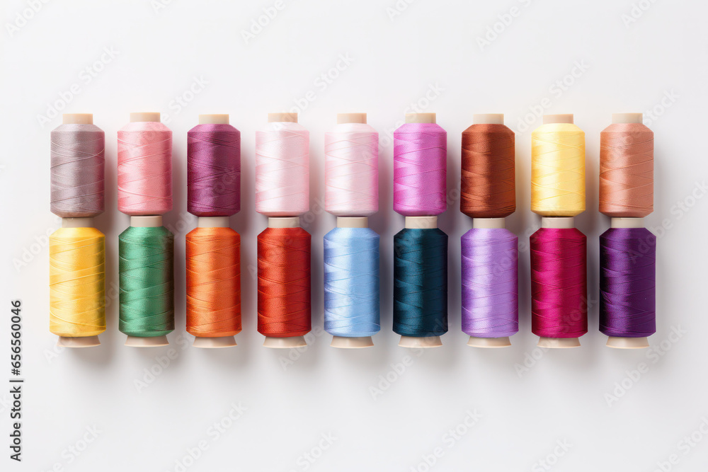 Threads of Creativity: Colorful Spools in Varied Hues, Isolated on White Threads of Creativity: Colorful Spools in Varied Hues, Isolated on White