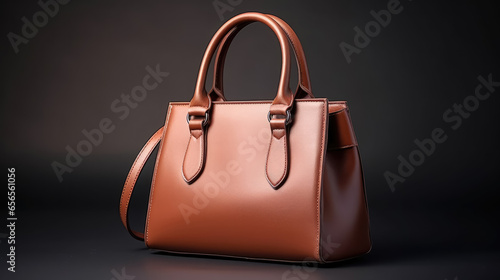 Beautiful trendy smooth youth women's handbag in brown color on a studio