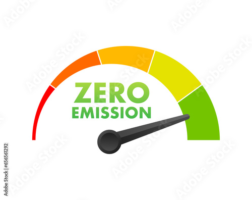 Zero Emission co2 Level Meter, measuring scale. Zero Emission co2 speedometer indicator. Vector stock illustration