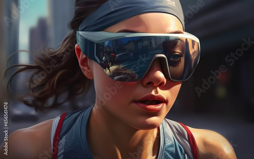 Female runner wearing sport goggles