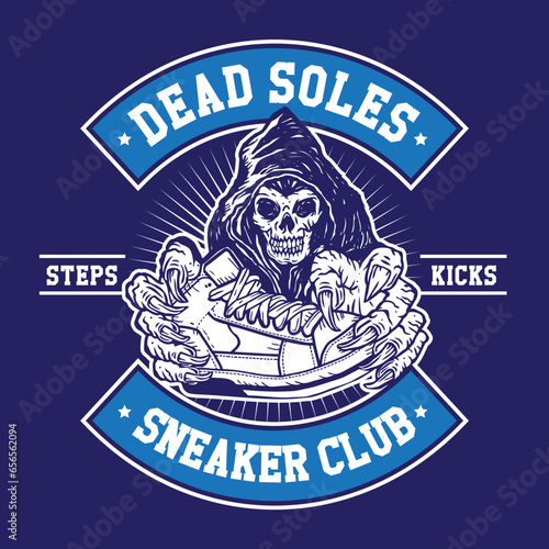 The Hand Drawn Grim Reaper Sneaker Club Emblem Patch Badge Design