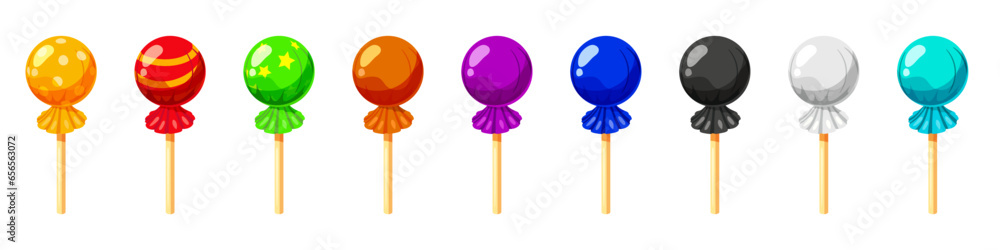 Set of Candy on a stick isometric 3d sweet. Lollipop caramel vector Set of Candy on a stick isometric 3d sweet. Lollipop caramel vector