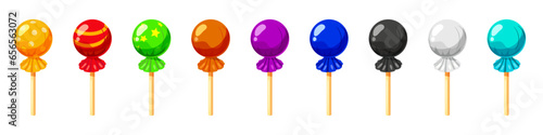 Set of Candy on a stick isometric 3d sweet. Lollipop caramel vector