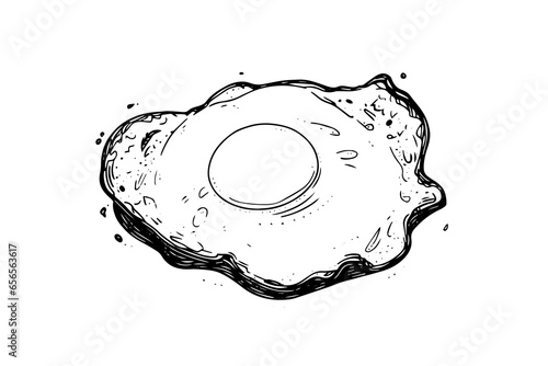 Fried egg hand drawn ink sketch. Engraving style vector illustration