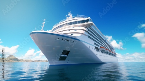 white cruise ship ocean realistic sunny day.Generative AI