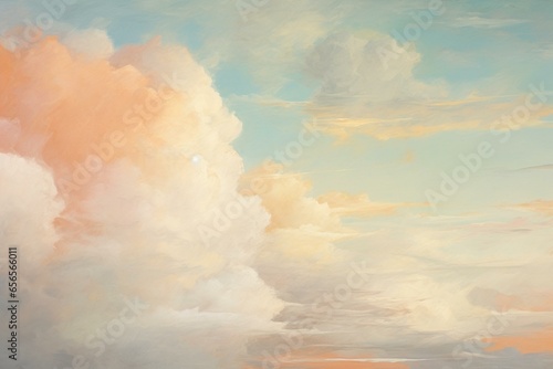 Pastel clouds and sky with neutral ground. Generative AI