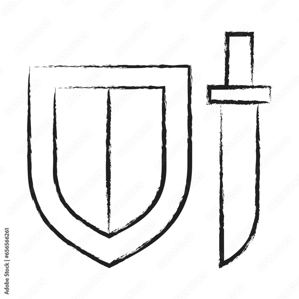 Hand drawn sword and shield icon Hand drawn sword and shield icon